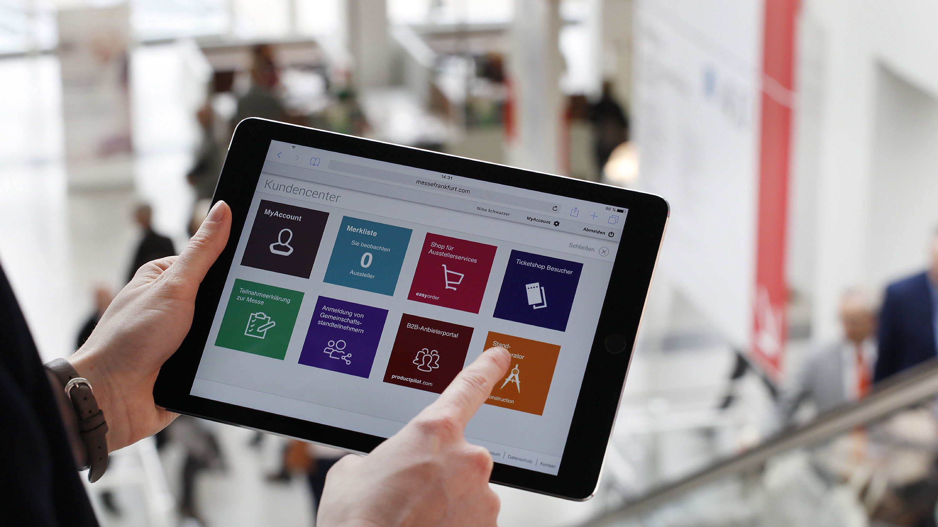 On a tablet, the shop for exhibitor services is open
